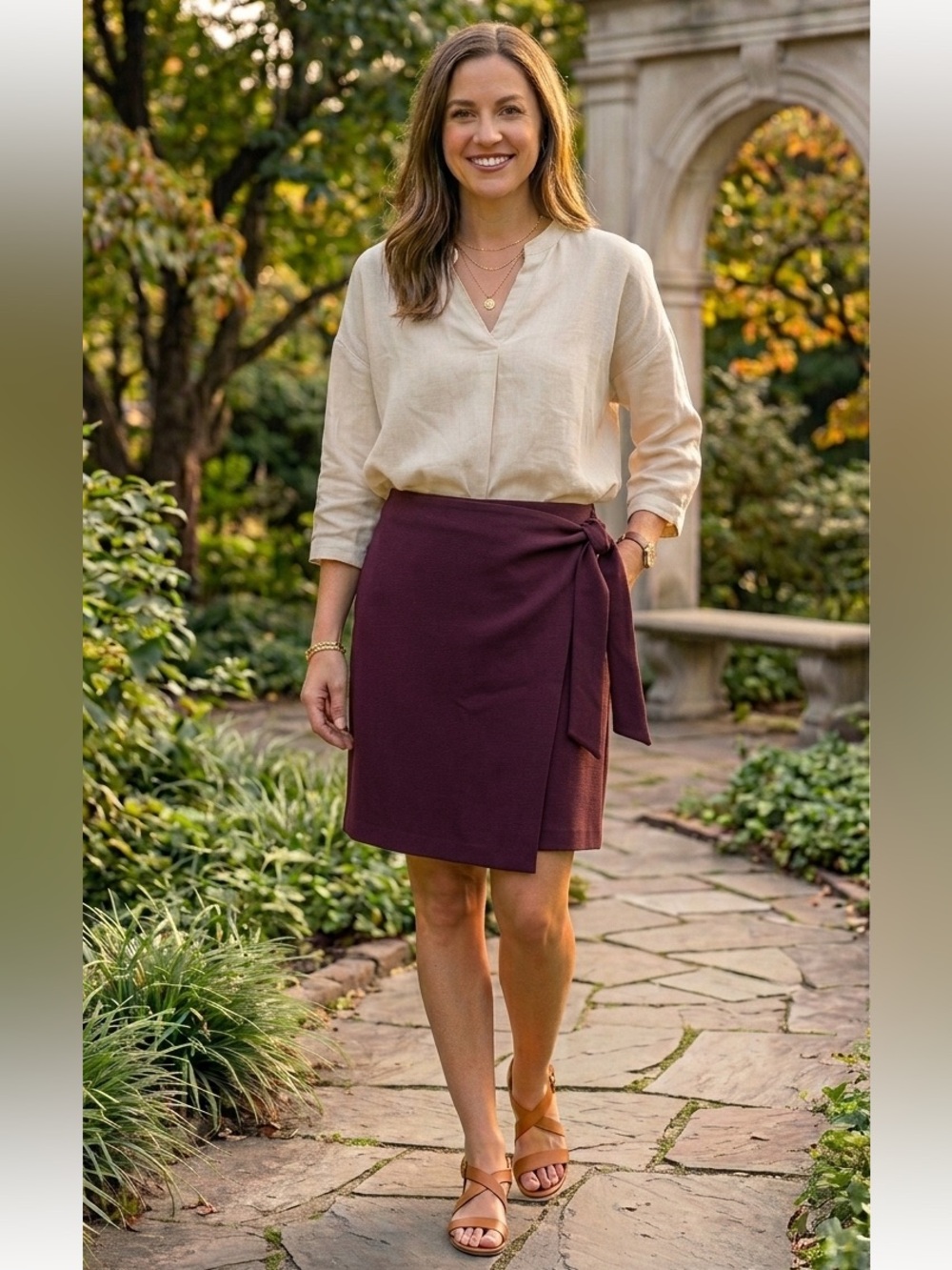 Loft Burgundy Midi Faux Wrap Skirt – Tulip Style, Size 10
